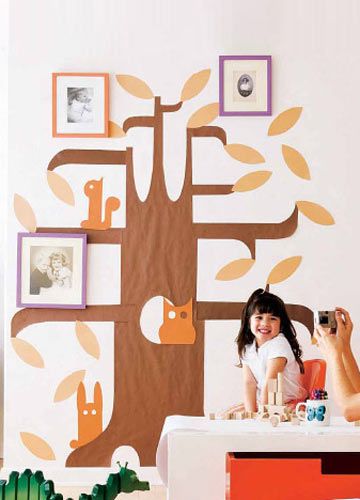 利用牛皮纸和彩纸，就能让客厅或儿童房中的墙面变得美观起来
